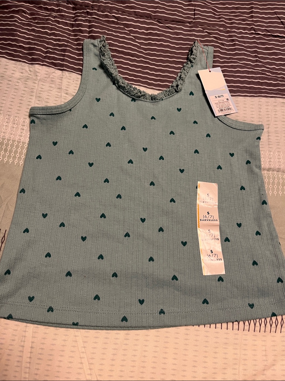 Cat & Jack Mint Green Ribbed Tank with Teal Heart Print